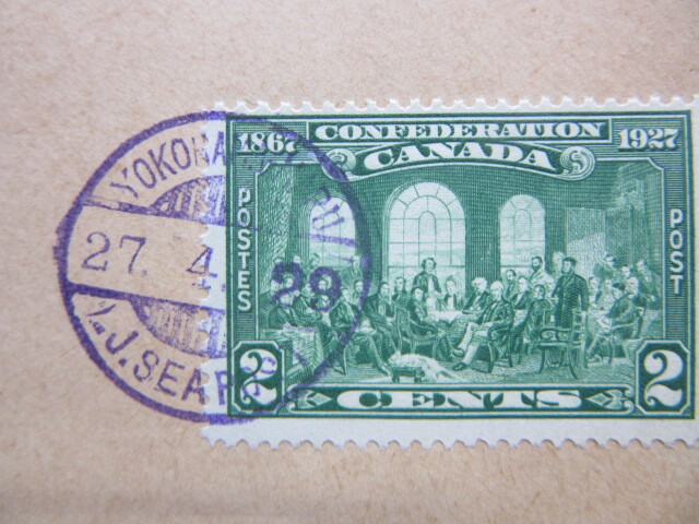 船内印 カナダ2セント切手貼封筒 YOKOHAMA-MAR /27.4.29/ I.J.SEAPOST_画像2