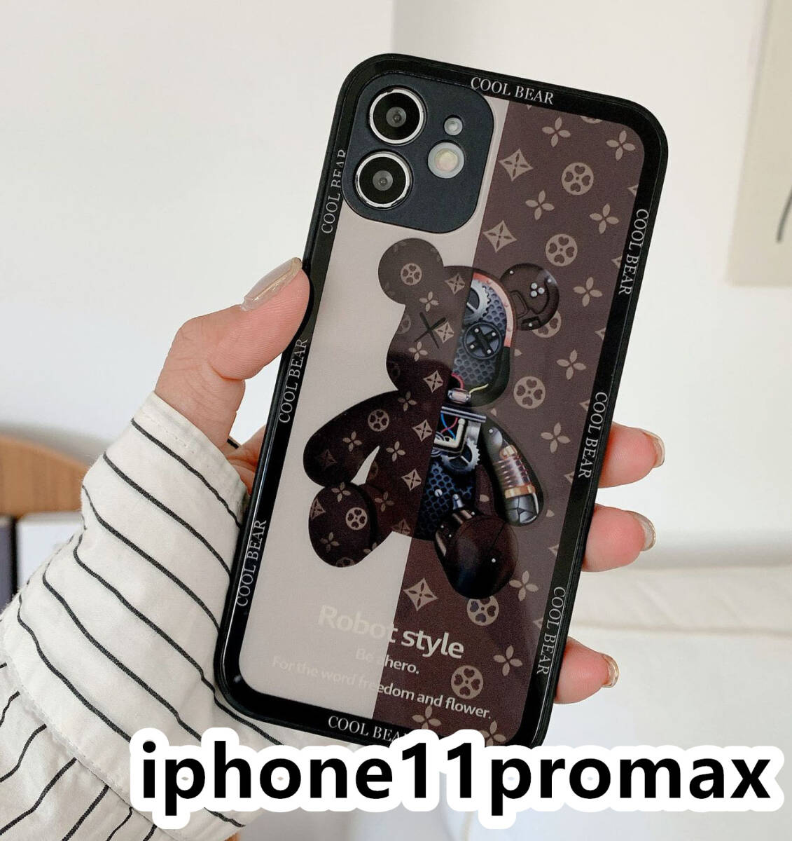 iphone11promaxケース カーバー TPU 可愛い　熊　ガラス　お洒落　軽量 ケース 耐衝撃高品質ブラウン318_画像1