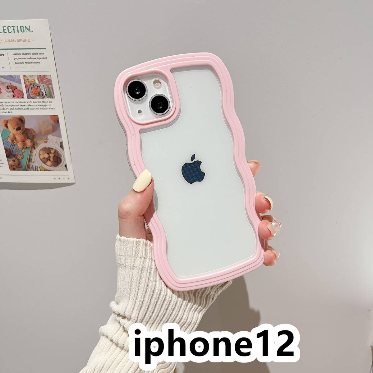 iphone12ケース カーバー TPU 可愛い　波型　　お洒落　軽量 ケース 耐衝撃高品質ピンク411_画像1