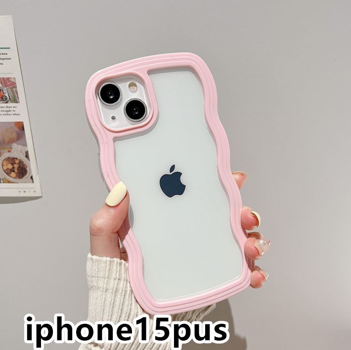 iphone15plusケース カーバー TPU 可愛い　波型　　お洒落　軽量 ケース 耐衝撃高品質ピンク1_画像1