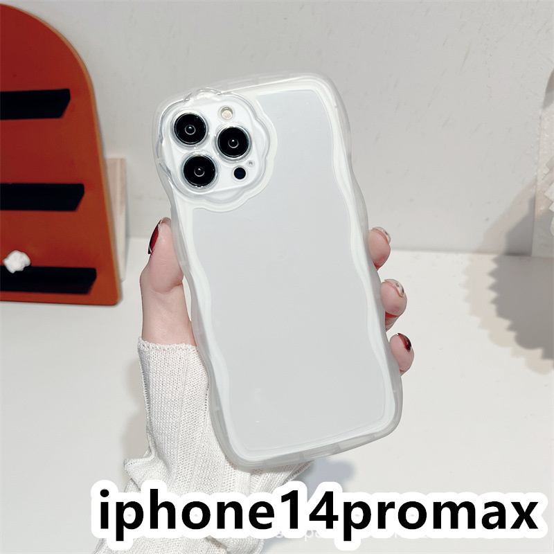 iphone14promaxケース カーバー TPU 可愛い　透明　波型花　お洒落　軽量 ケース 耐衝撃高品質ホワイト102_画像1