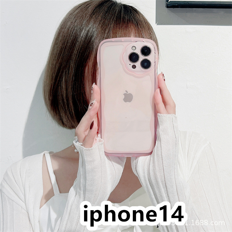 iphone14ケース カーバー TPU 可愛い　透明　波型花　お洒落　軽量 ケース 耐衝撃高品質ピンク297_画像1