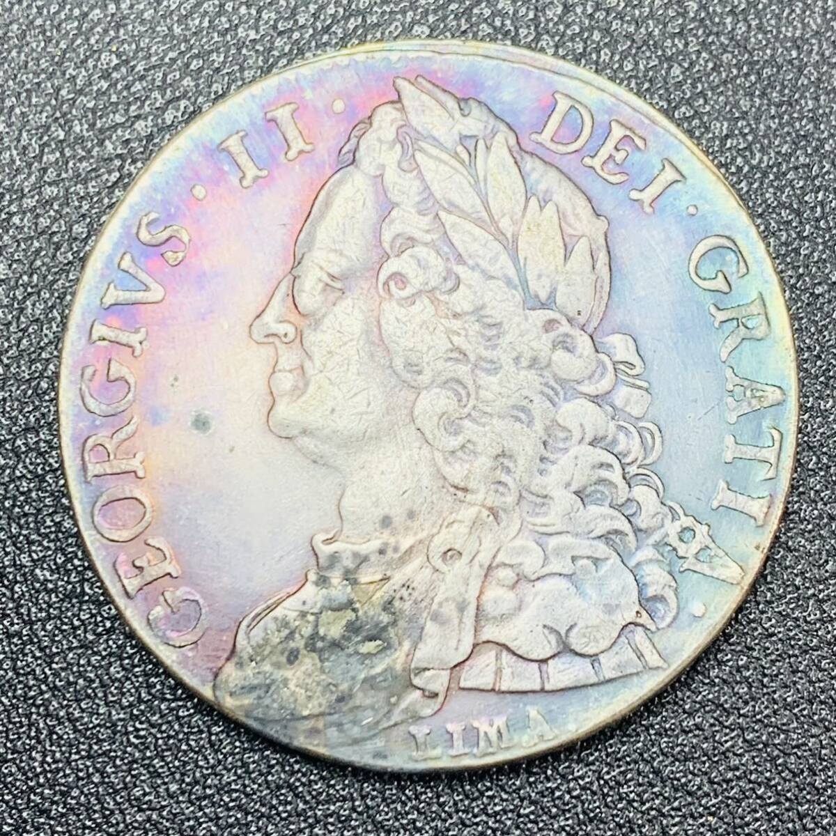 銀貨　古銭　1746年　 イギリス　ジョージ2世　連合王国国章　フランス紋章　クラウン　コイン　硬貨　貿易銀_画像1