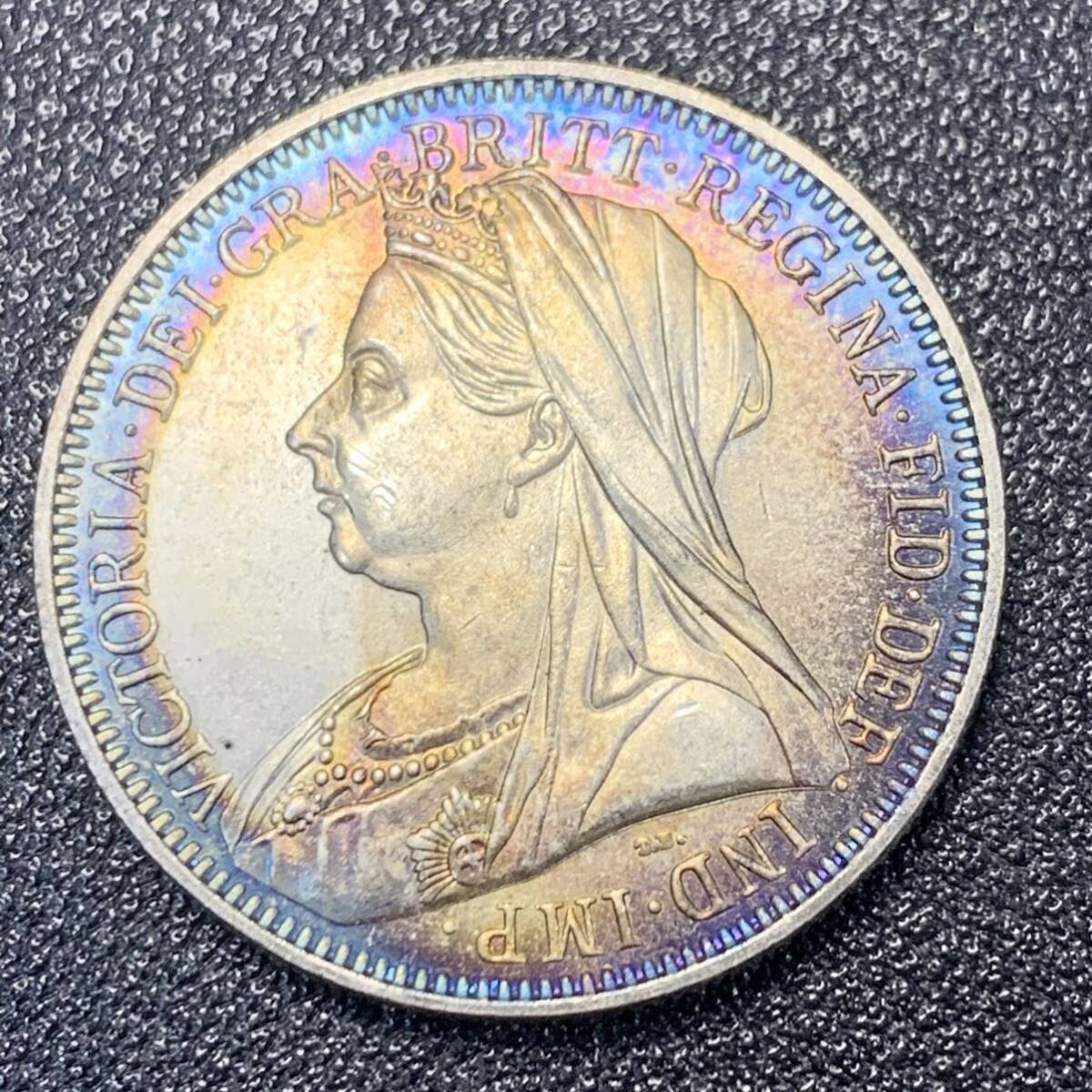 銀貨　古銭　1895年　イギリス　ヴィクトリア女王　エドワードクラウン　連合王国国章　紋章　コイン　硬貨　貿易銀_画像2