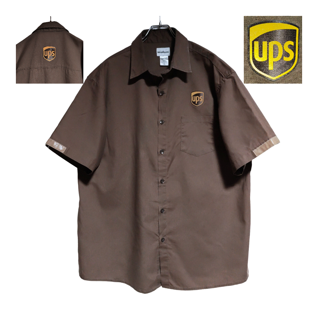 WEAR GUARD 半袖ワークシャツ size XL オーバーサイズ ダークブラウン ゆうパケットポスト可 胸 ワッペン UPS 背中 古着 洗濯 プレス済 f81_画像1