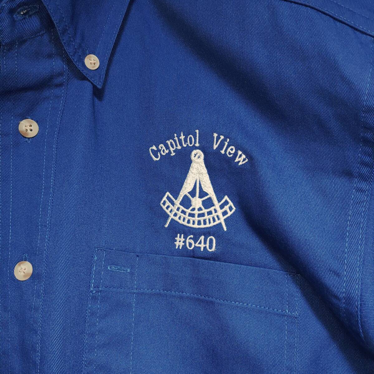 BlueGeneration 半袖ワークシャツ size M ブルー ゆうパケットポスト可 胸 ロゴ 刺繍 Capitol View 古着 洗濯 プレス済 f38の画像3