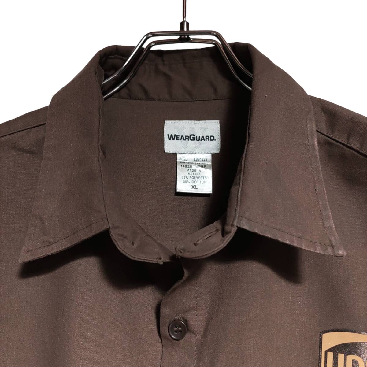 WEAR GUARD 半袖ワークシャツ size XL オーバーサイズ ダークブラウン ゆうパケットポスト可 胸 ワッペン UPS 背中 古着 洗濯 プレス済 f81_画像2