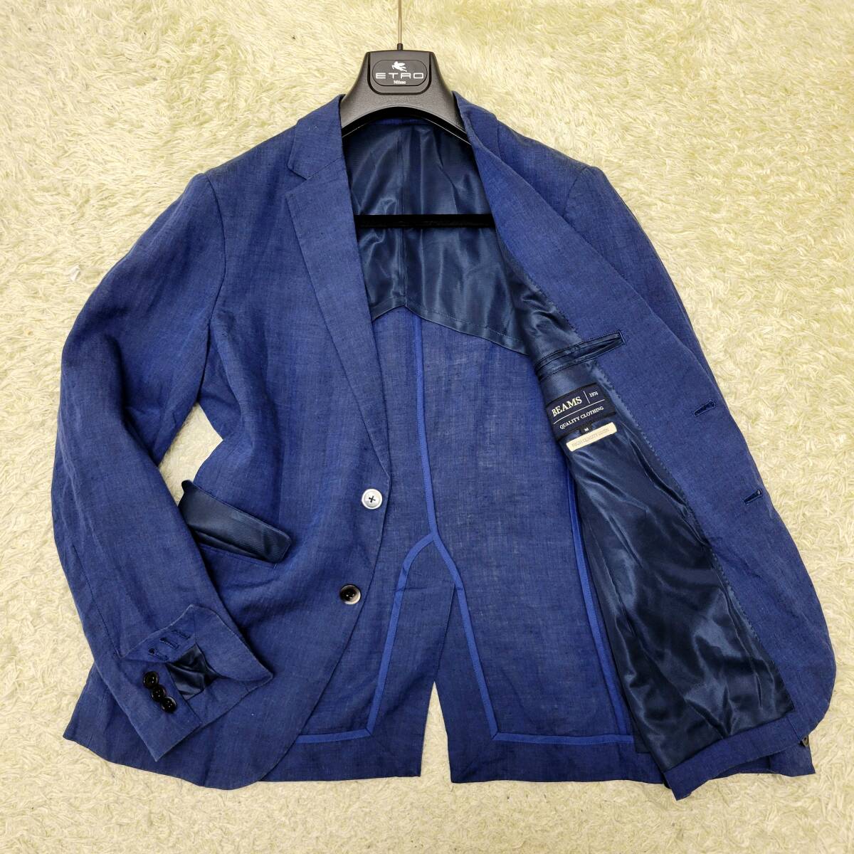  Beams [. высота. замечательная вещь ]BEAMS1976 tailored jacket Anne темно синий перо тканый linen Denim style мельчайший стрейч книга@ порез перо трубчатая обводка темно-синий голубой M