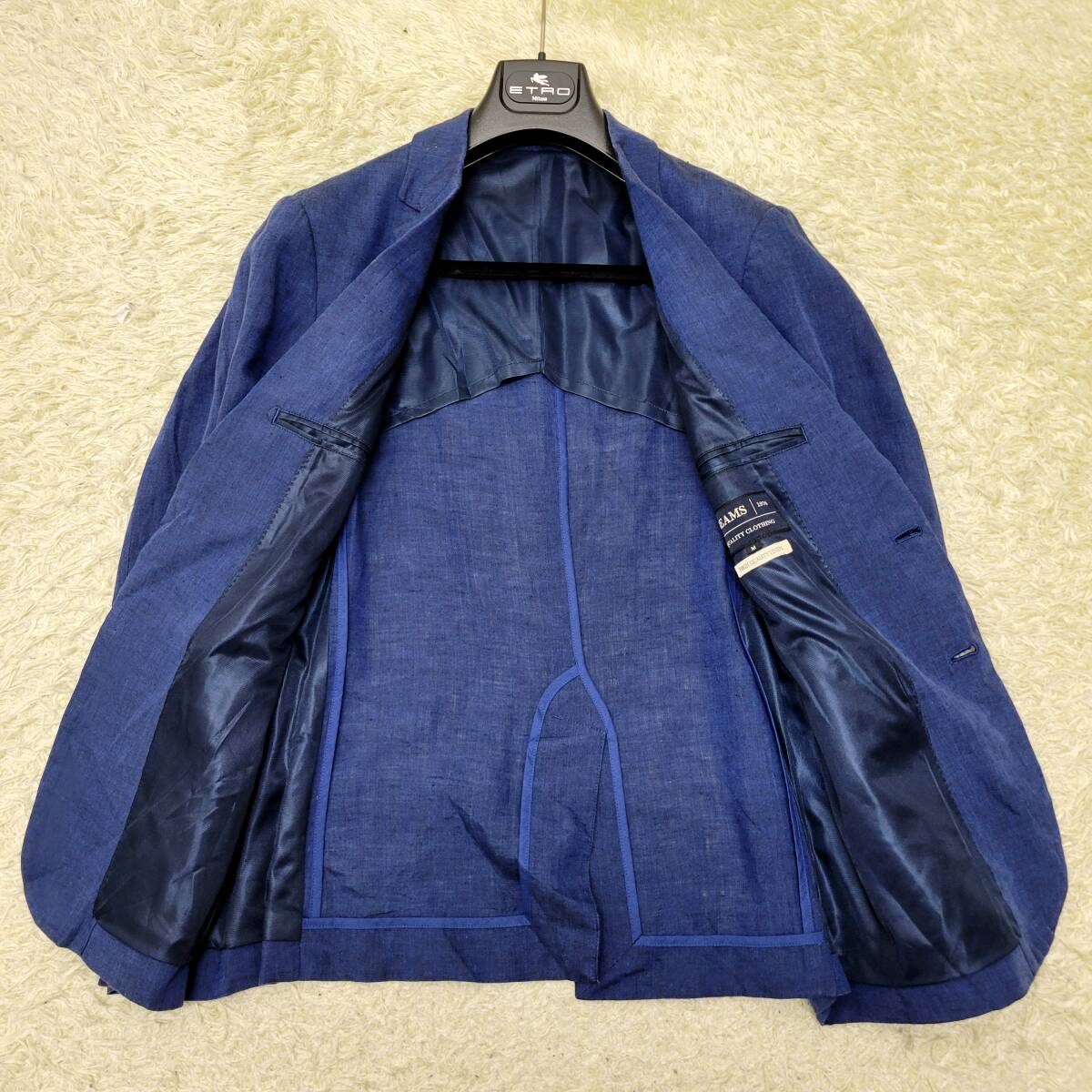  Beams [. высота. замечательная вещь ]BEAMS1976 tailored jacket Anne темно синий перо тканый linen Denim style мельчайший стрейч книга@ порез перо трубчатая обводка темно-синий голубой M