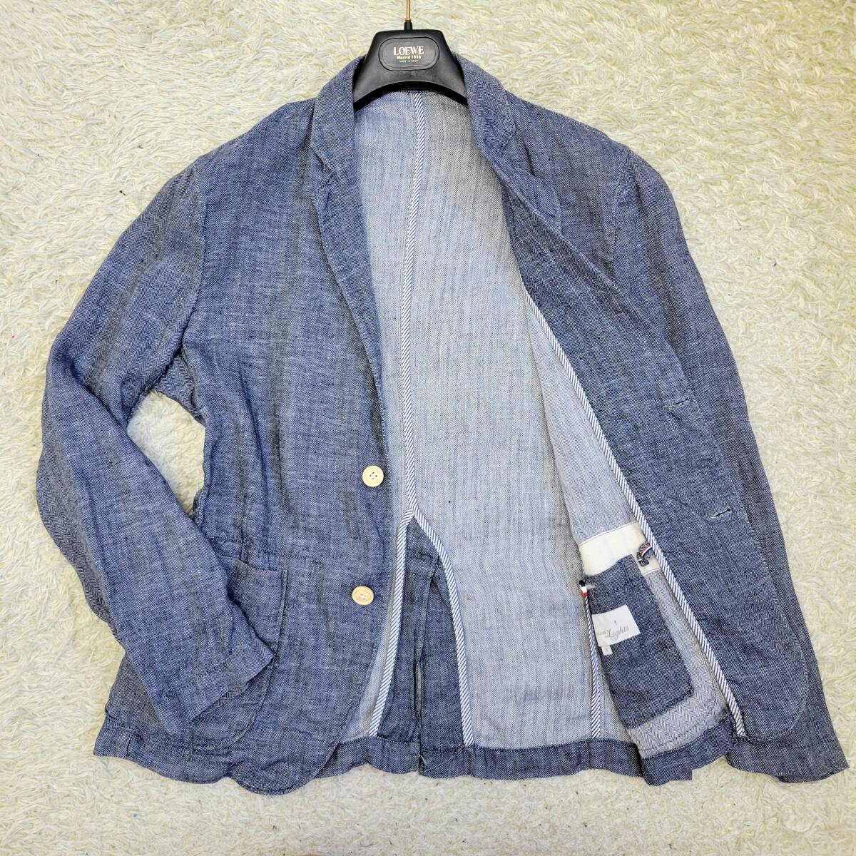  Beams BEAMS Lights tailored jacket summer jacket Anne navy blue the smallest flexible linen Denim herringbone navy reverse side piping S L rank 