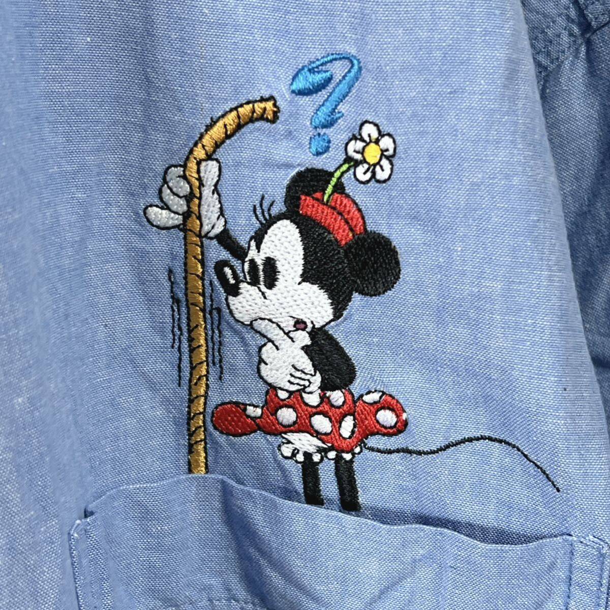 Disney 長袖シャツ キャラクター刺繍　ミッキーマウス　ミニーマウス　ドナルドダック　グーフィー　プルート　サイズM_画像4