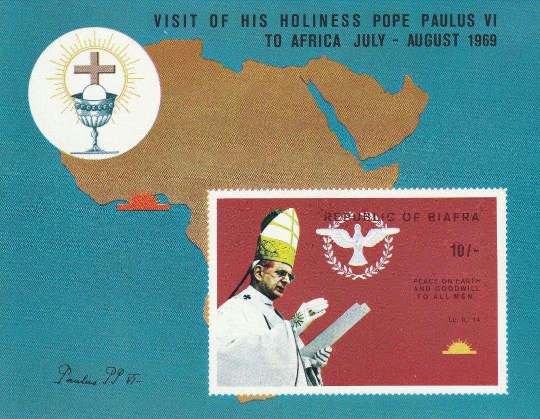 （ビアフラ）1969年ローマ法王アフリカ訪問小型シート、スコット評価55ドル（海外より発送、説明欄参照）の画像1