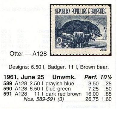 （アルバニア）1961年動物3種完、スコット評価26.75ドル（海外より発送、説明欄参照）の画像2