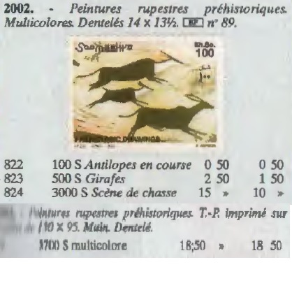 （ソマリア）2002年先史時代の壁画3種完、YVert & Tellier評価18ユーロ（海外より発送、説明欄参照）の画像2