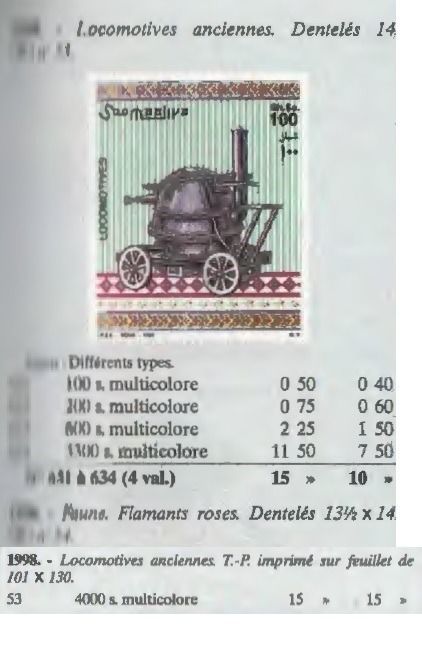 （ソマリア）1998年蒸気機関車完セット、YVert & Tellier評価30ユーロ（海外より発送、説明欄参照）の画像2