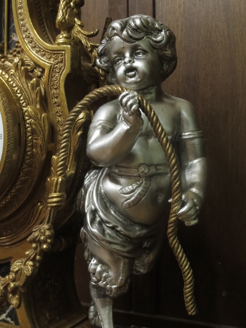 最高級 イタリア Imperial インペリアル社 大理石 エンジェル 天使 真鍮 オルモル装飾 手巻き テンプ式 マントルクロック 置時計 燭台 一対_画像9