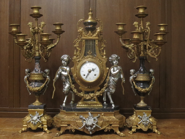 最高級 イタリア Imperial インペリアル社 大理石 エンジェル 天使 真鍮 オルモル装飾 手巻き テンプ式 マントルクロック 置時計 燭台 一対_画像2
