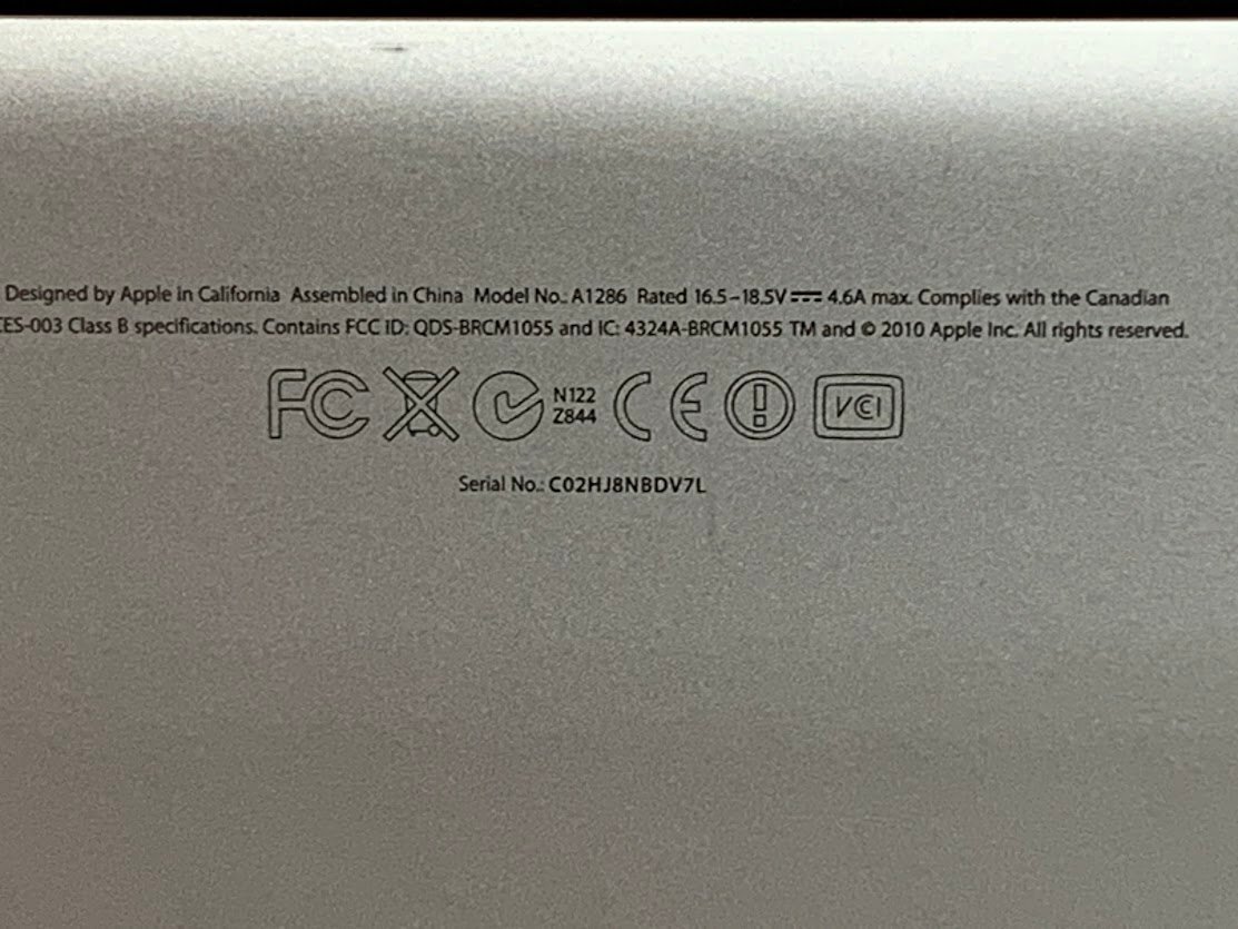 【ハード王】1円～/ノート Apple MacBookPro A1286/Corei7-2675QM/8GB/ストレージ無/9958-G12の画像7