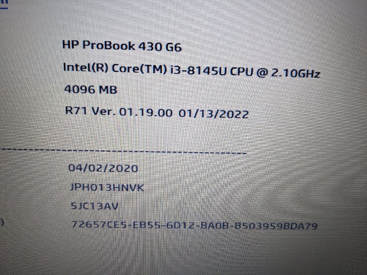 [ hard .]1 jpy ~/ Note HP ProBook430G6/Corei3-8145U/4GB/ storage less /5065-G33