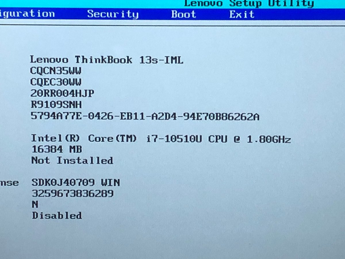 【ハード王】1円～/ノート/Lenovo ThinkBook 13s-IML 20R9004WJP/Corei7-10510U/16GB/ストレージ無/7353-G22の画像3
