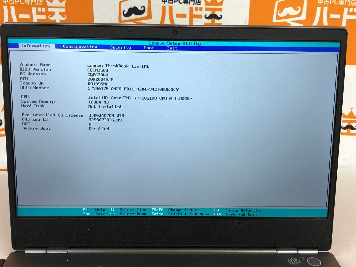 【ハード王】1円～/ノート/Lenovo ThinkBook 13s-IML 20R9004WJP/Corei7-10510U/16GB/ストレージ無/7353-G22の画像2