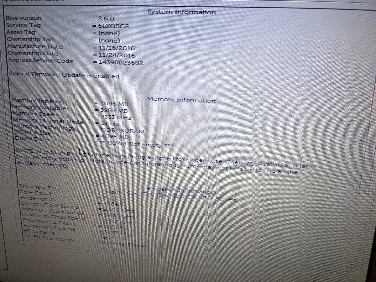 【ハード王】1円～Dell Vostro15-3568/Corei3-6100U/4GB/ストレージ無/バイオスOK/394-S_画像2