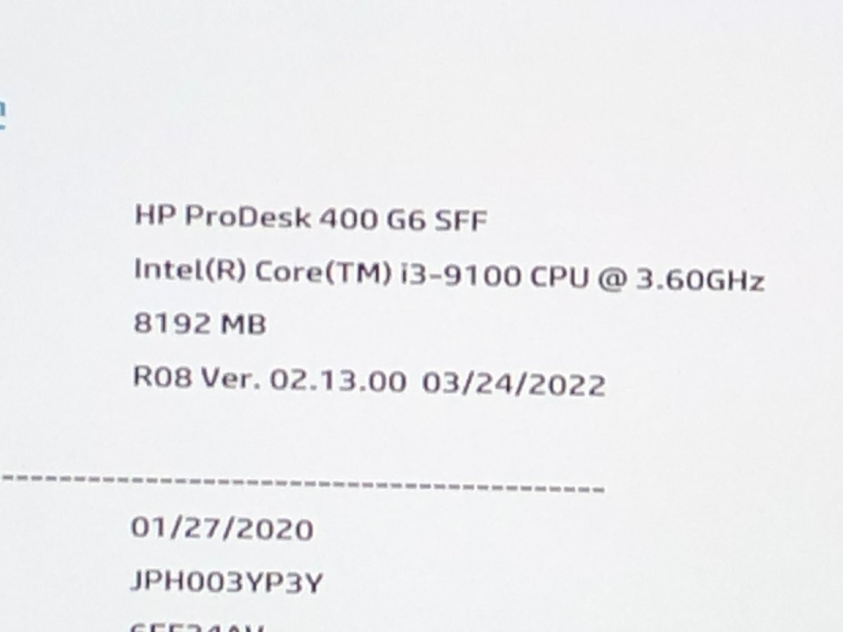 【ハード王】1円～/デスク/HP ProDesk400G6SFF/Corei3-9100/8GB/ストレージ無/11686-D4_画像2