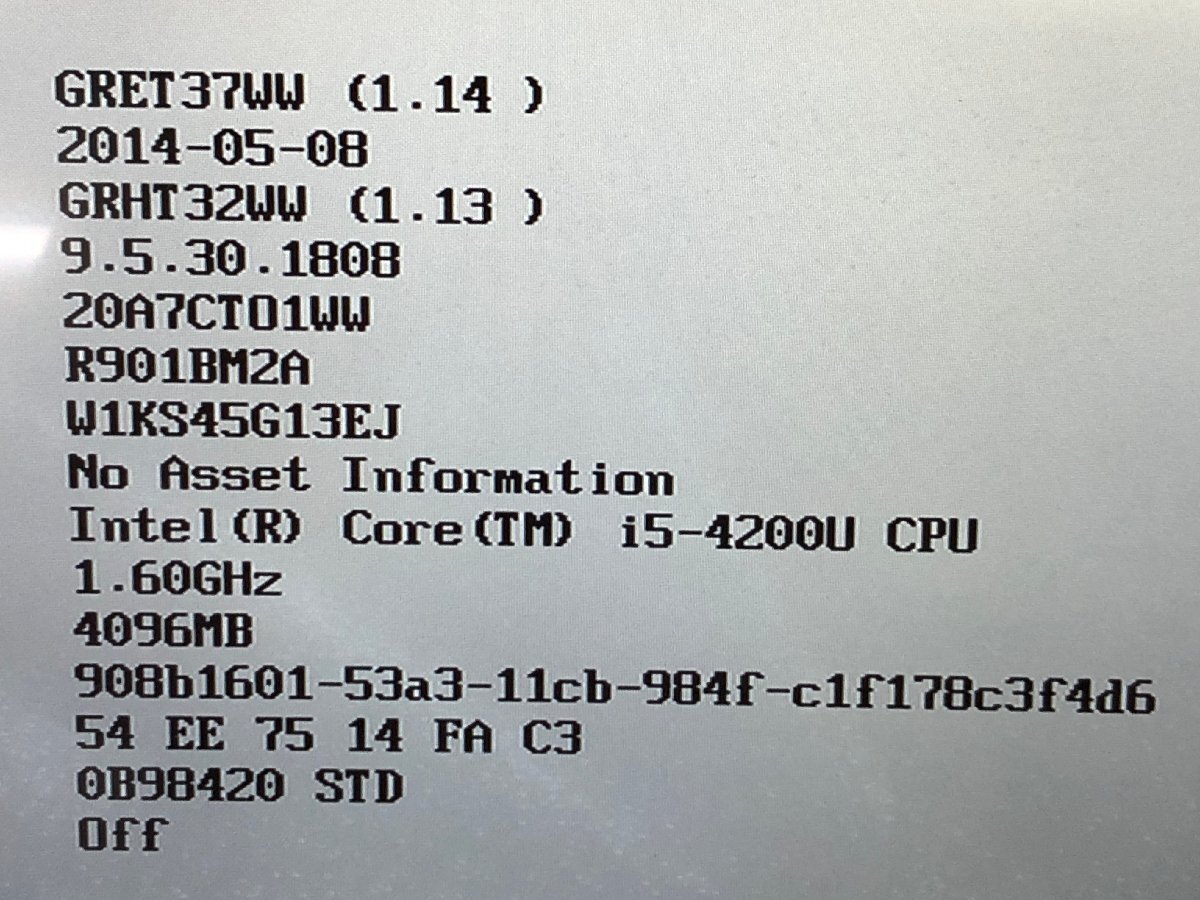【ハード王】1円～/ノート/Lenovo ThinkPad X1 Carbon 20A7CT01WW/Corei5-4200U/4GB/ストレージ無/11000-H11_画像2