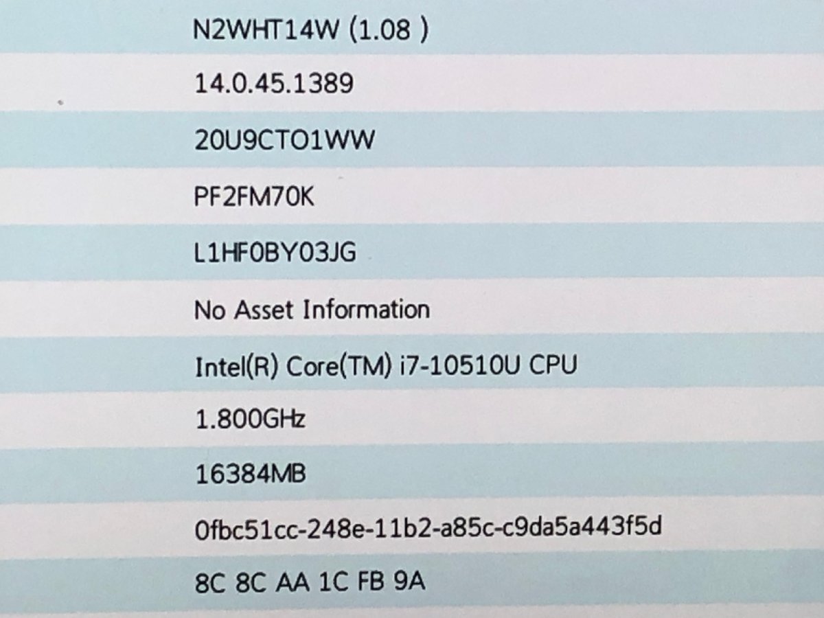 【ハード王】1円～/ノート/Lenovo ThinkPad X1 Carbon 20V9CTO1WW/Corei7-10510U/16GB/ストレージ無/11404-J21_画像3
