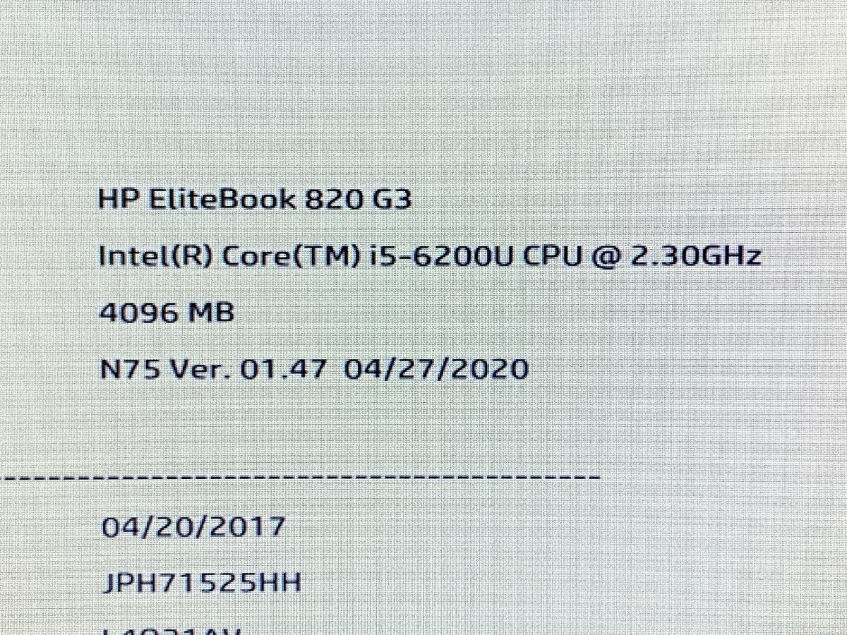 【ハード王】1円～/ノート HP EliteBook820G3/Corei5-6200U/4GB/ストレージ無/11844-G12_画像2