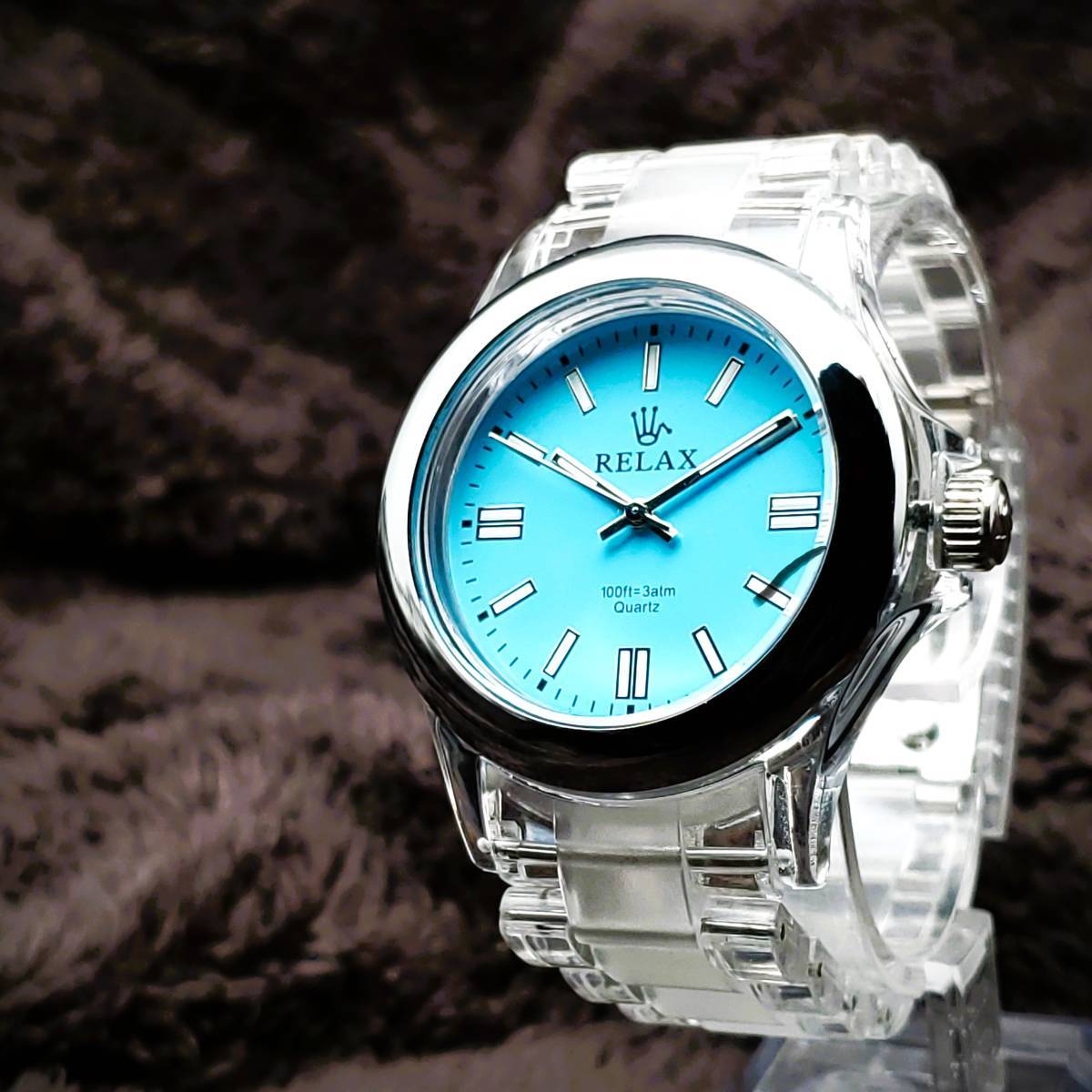 【即決大特価】RELAX リラックス 王冠ロゴ OP33 腕時計 オールスターパーペチュアル 遊び心があり魅力的モデル ターコイズブルー文字盤_画像3