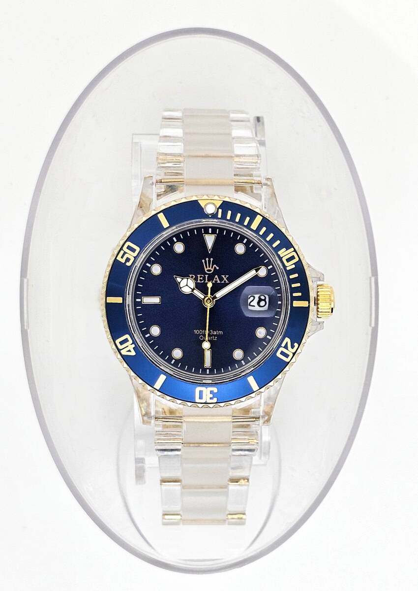 [ prompt decision 3999 jpy ]RELAX relax .. Logo SUB19 wristwatch diver blue sub blue face 24H rotation bezel Setagaya base Submarine - new goods 