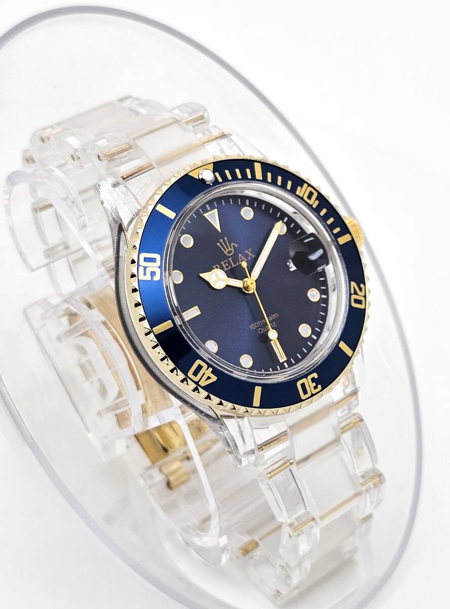 [ prompt decision 3999 jpy ]RELAX relax .. Logo SUB19 wristwatch diver blue sub blue face 24H rotation bezel Setagaya base Submarine - new goods 