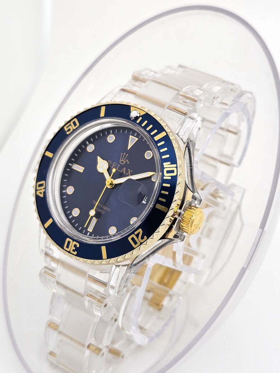 [ prompt decision 3999 jpy ]RELAX relax .. Logo SUB19 wristwatch diver blue sub blue face 24H rotation bezel Setagaya base Submarine - new goods 