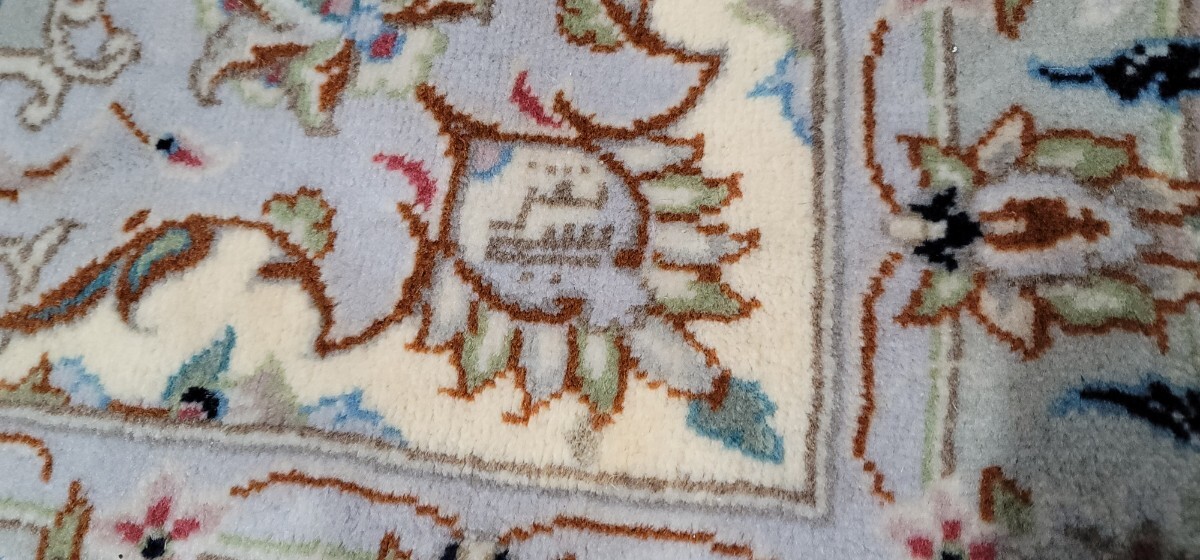 ペルシャ絨毯 100%手織り本物保証 未使用品 ケルマン産 工房サイン有り綺麗な状態 サイズ:355cm×240cmの画像9