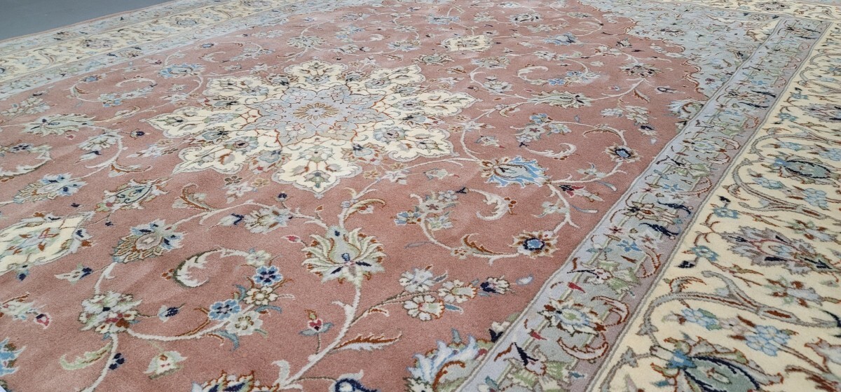 ペルシャ絨毯 100%手織り本物保証 未使用品 ケルマン産 工房サイン有り綺麗な状態 サイズ:355cm×240cmの画像10