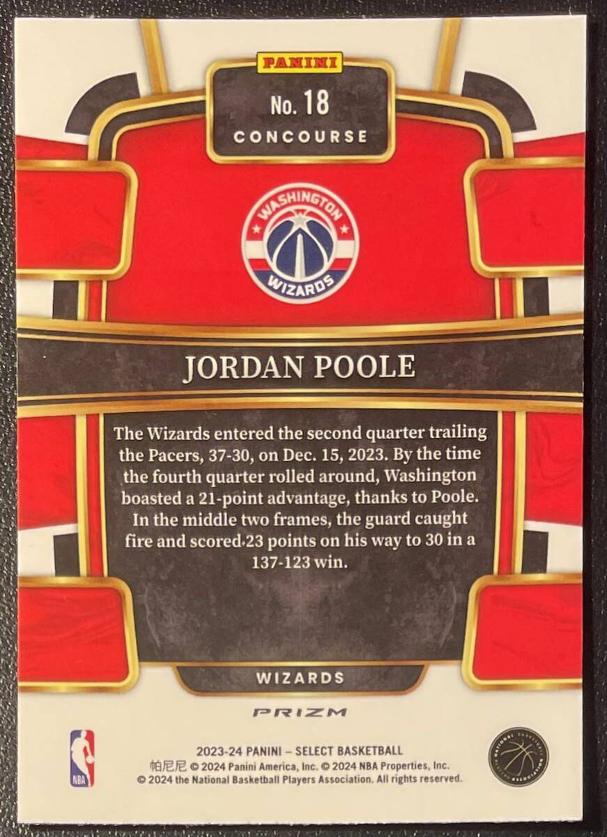 Jordan Poole 2023-24 Select Blue Prizm Wizards Panini NBAの画像2