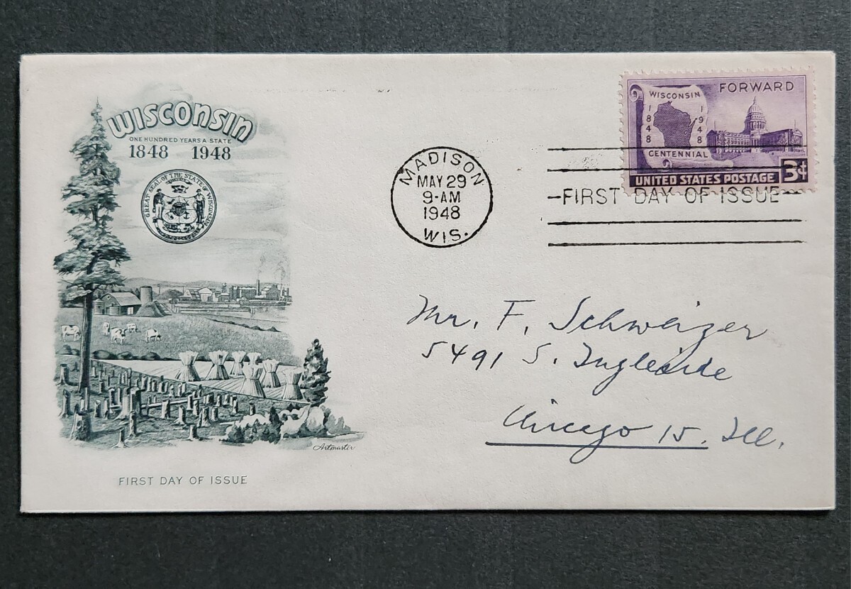 [FDC] America 1948 year [wis navy blue sin.100 year ] First Day Cover 