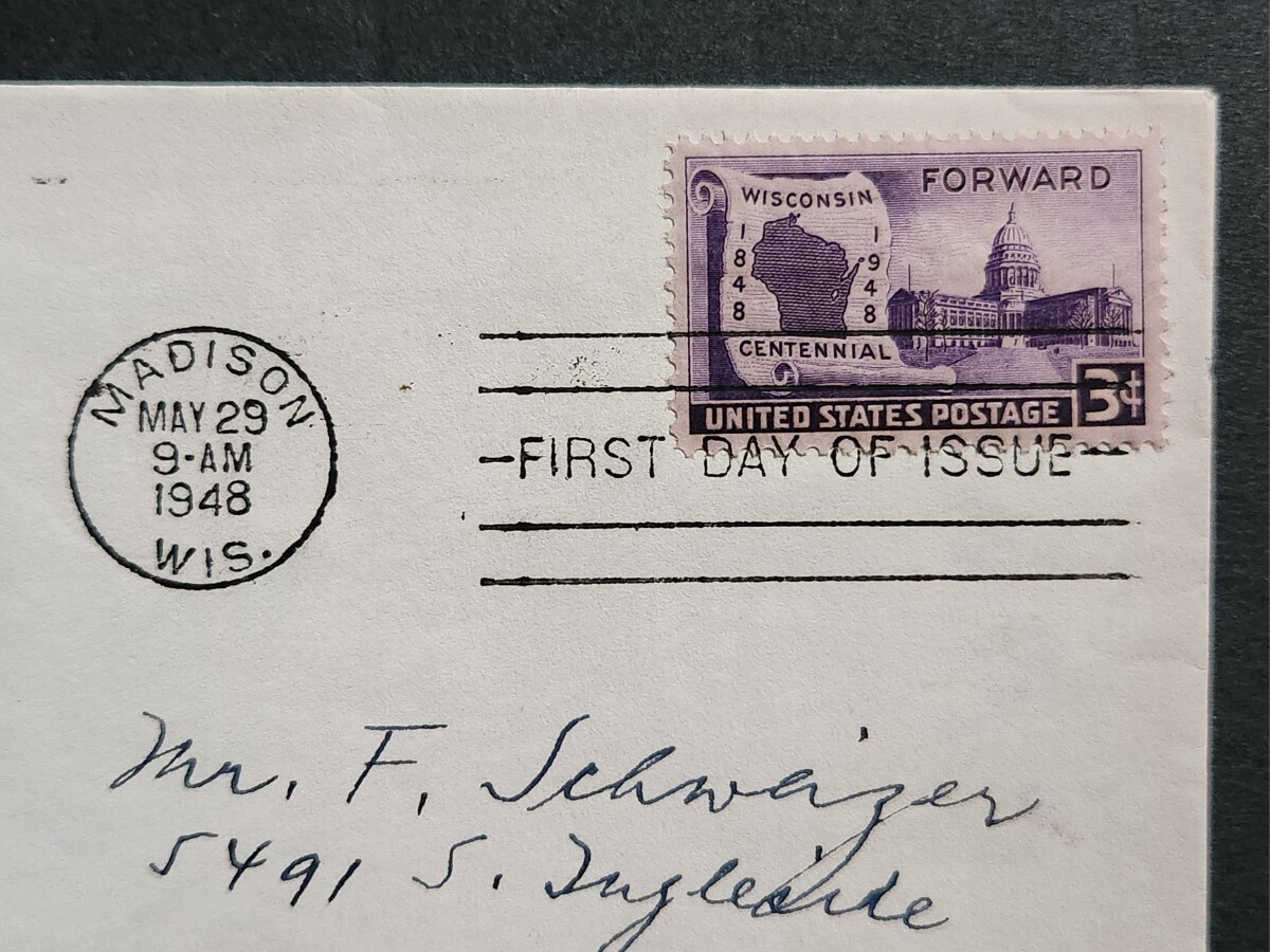 【FDC】アメリカ 1948年「ウィスコンシン州100年」初日カバー_画像2