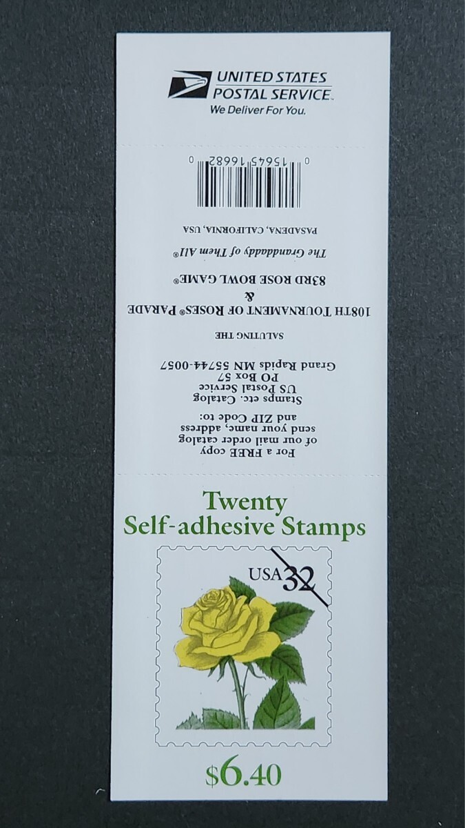 アメリカ 1996年 バラ 切手帖ペーン ￠32 20枚綴り 1種完 NH_画像2