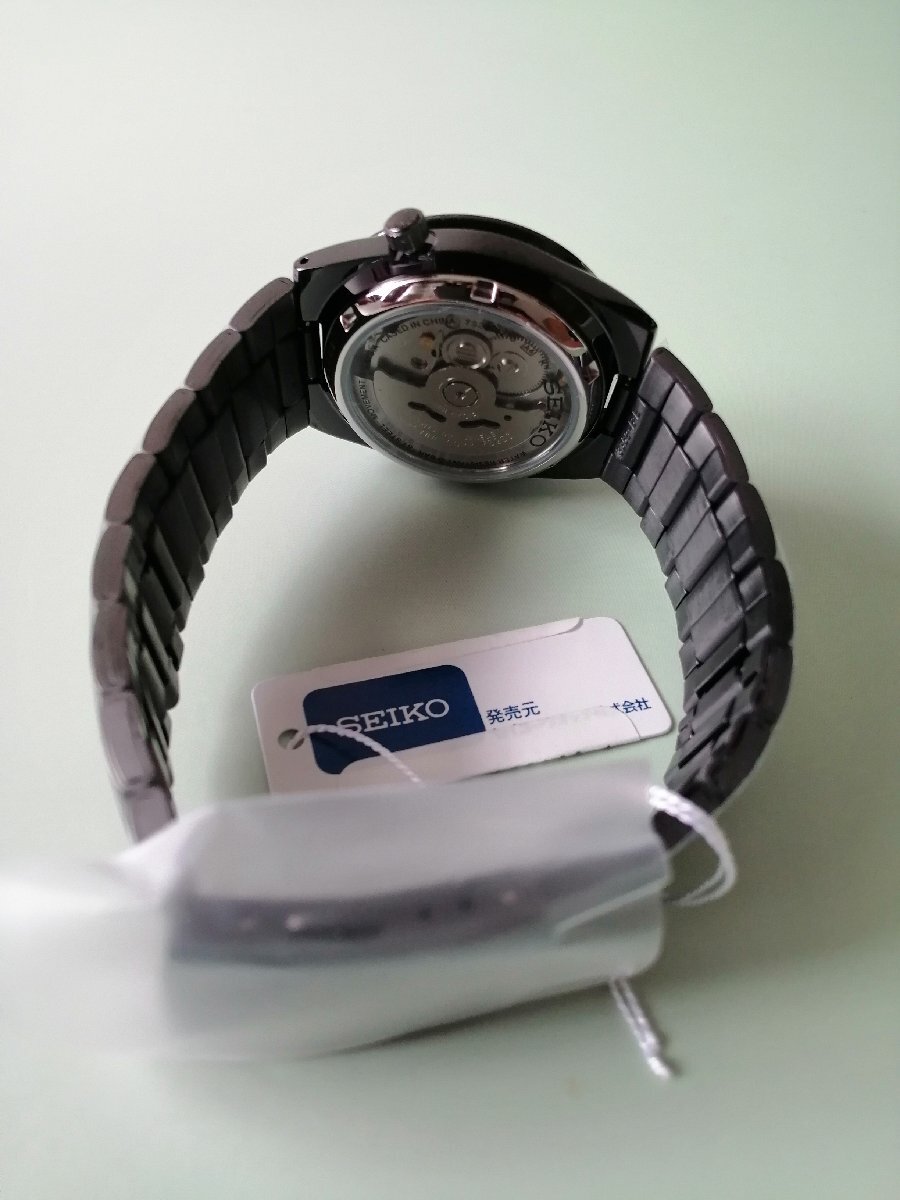 1円 セイコー 正規品 海外モデル SEIKO 自動巻き オールブラック 裏スケ 新品 セイコー5 機械式 腕時計_画像8