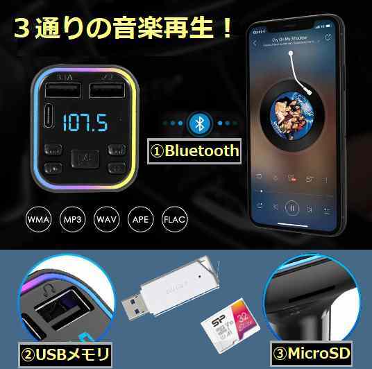 送料無料！自動車用　FM転送Bluetooth ミュージックレシーバー＆MP3プレーヤー＆スマホ充電　シガープラグ　シガーソケット_画像2