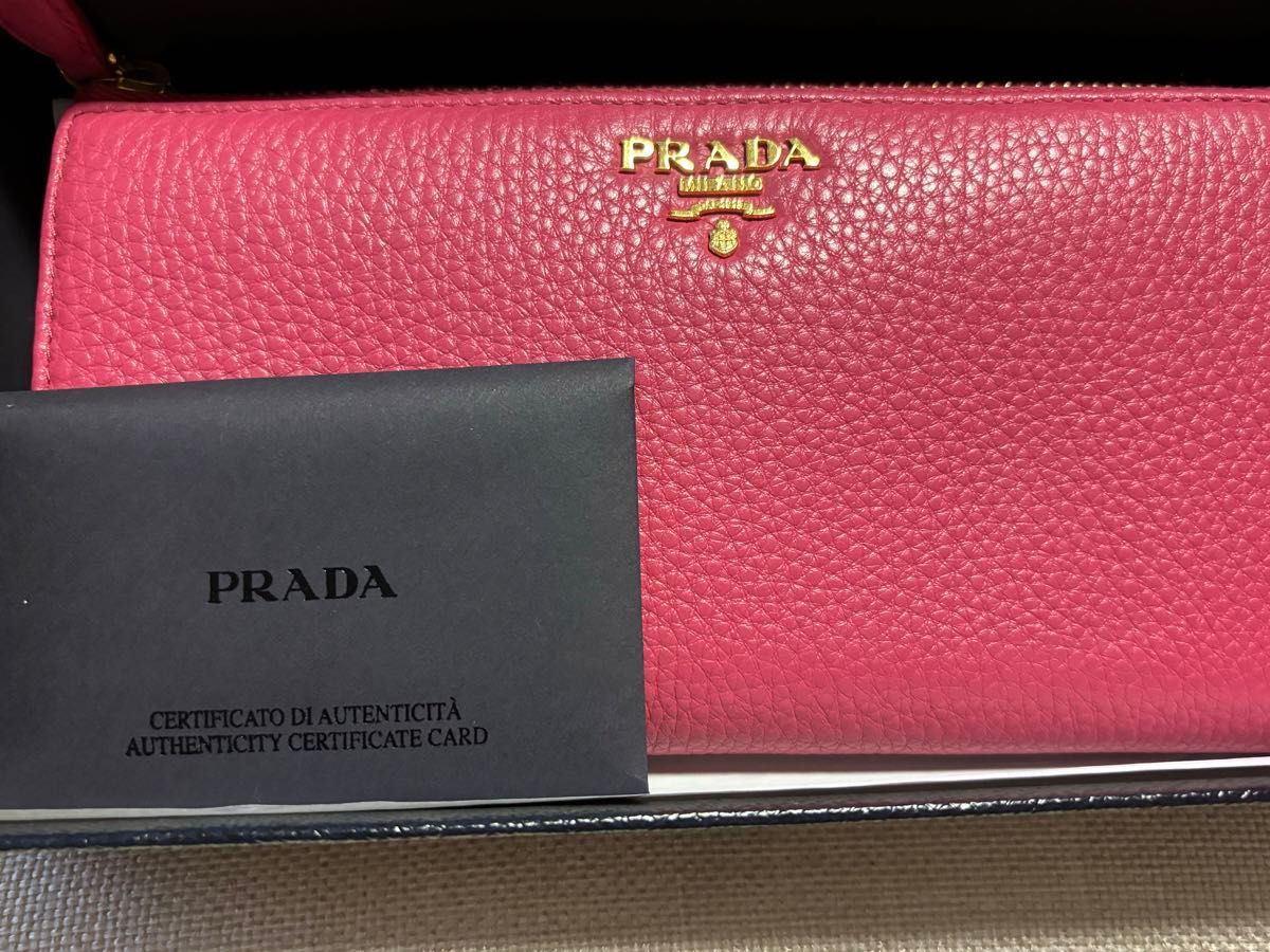 PRADA プラダ L字　ファスナー　長財布 レザー　牛革　ピンク　財布　ウォレット　購入時のカード付き
