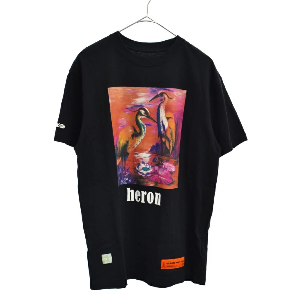 ts-heron-Bk-L 半袖 Ｔシャツ カジュアル プリント おしゃれ メンズ ゆったり オーバーサイズ ビックTシャツ ユニセックス ブラック_画像2