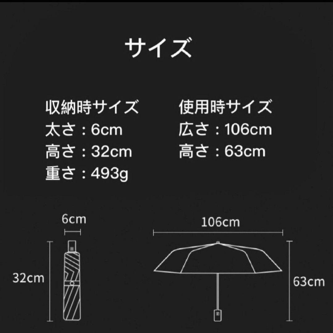 12本骨逆折り式 & 反射テープ付き＆ 完全遮光 傘 晴雨兼用傘 逆折り式折りたたみ傘 UPF50+ ワンタッチ 自動開閉傘 