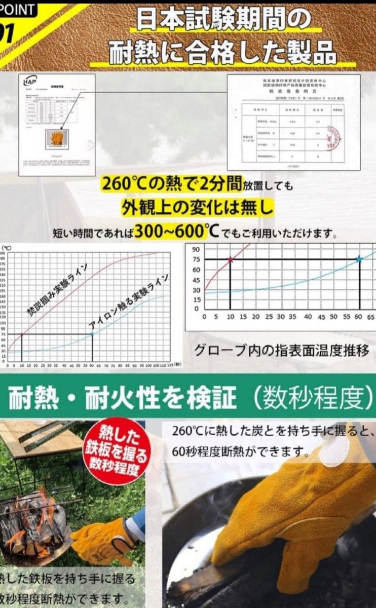 耐熱 手袋 キャンプグローブ レザーグローブ BBQ 耐熱グローブ アウトドア用 作業革手袋 ワンペア