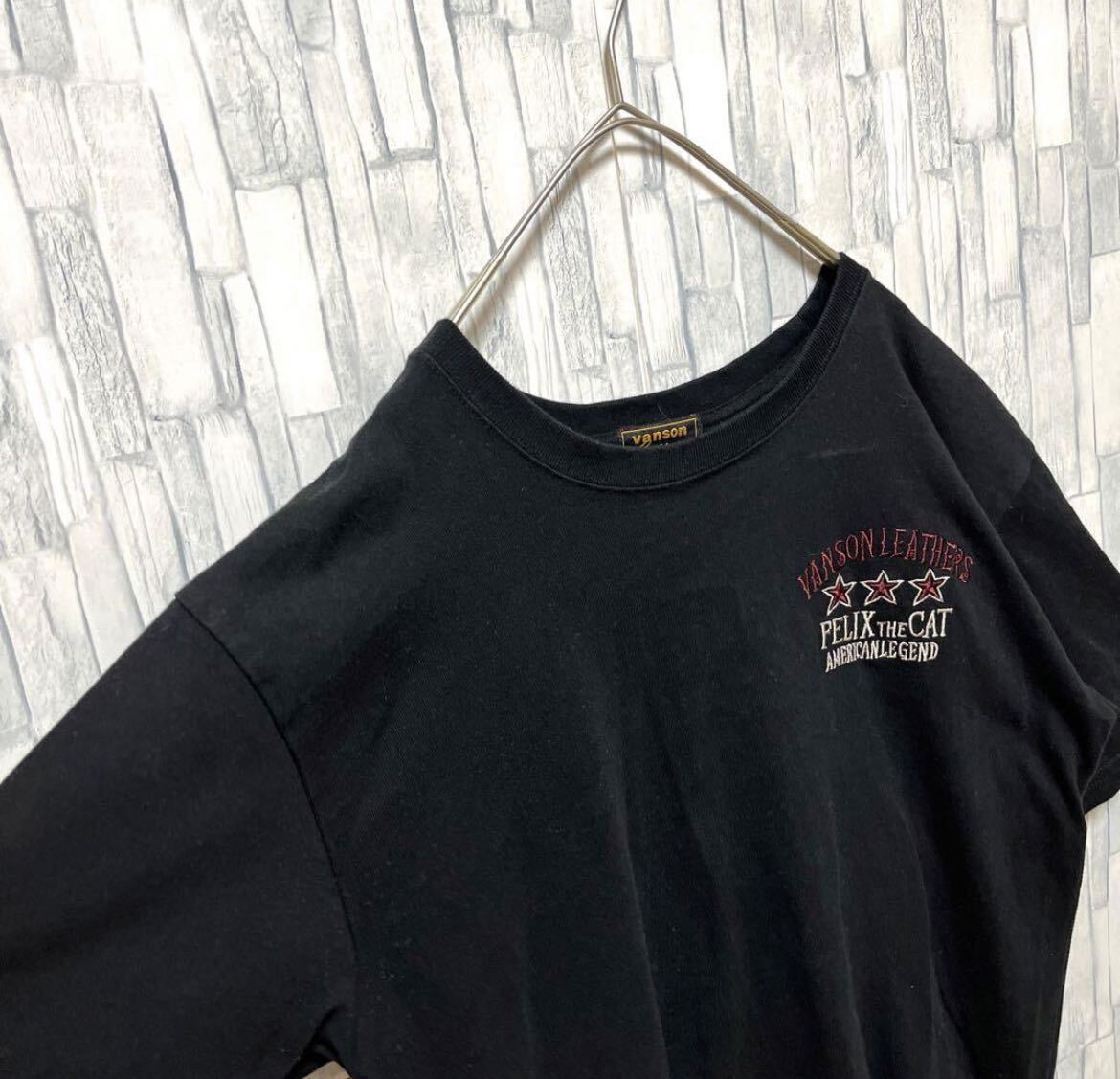 VANSON FELIX バンソン フィリックス コラボ 半袖 Tシャツ サイズL 刺繍ロゴ デカロゴ ビッグロゴ ブラック 送料無料