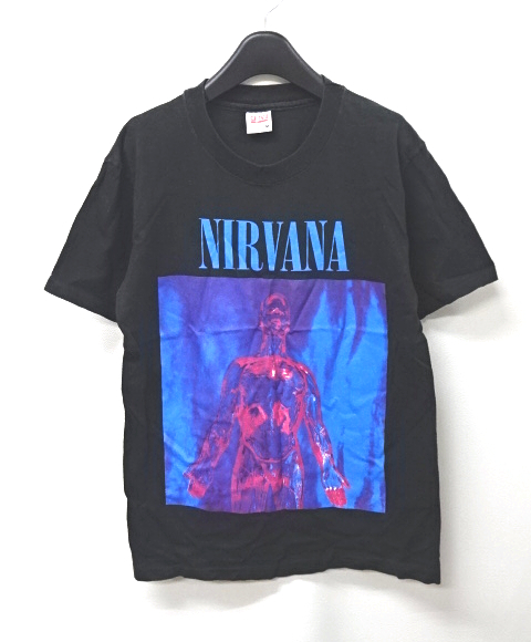 M[NIRVANA Tee SILVER anvil MADE IN U.S.A. Blackniruva-na T-shirt black OLD Old old clothes ]