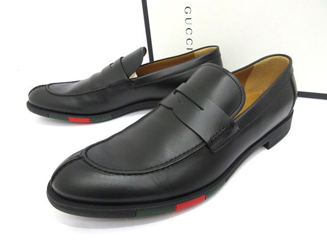 グッチ GUCCI コインローファー シューズ ウェブソール 295117 ペニー レザー ブラック size 9 28cm メンズ