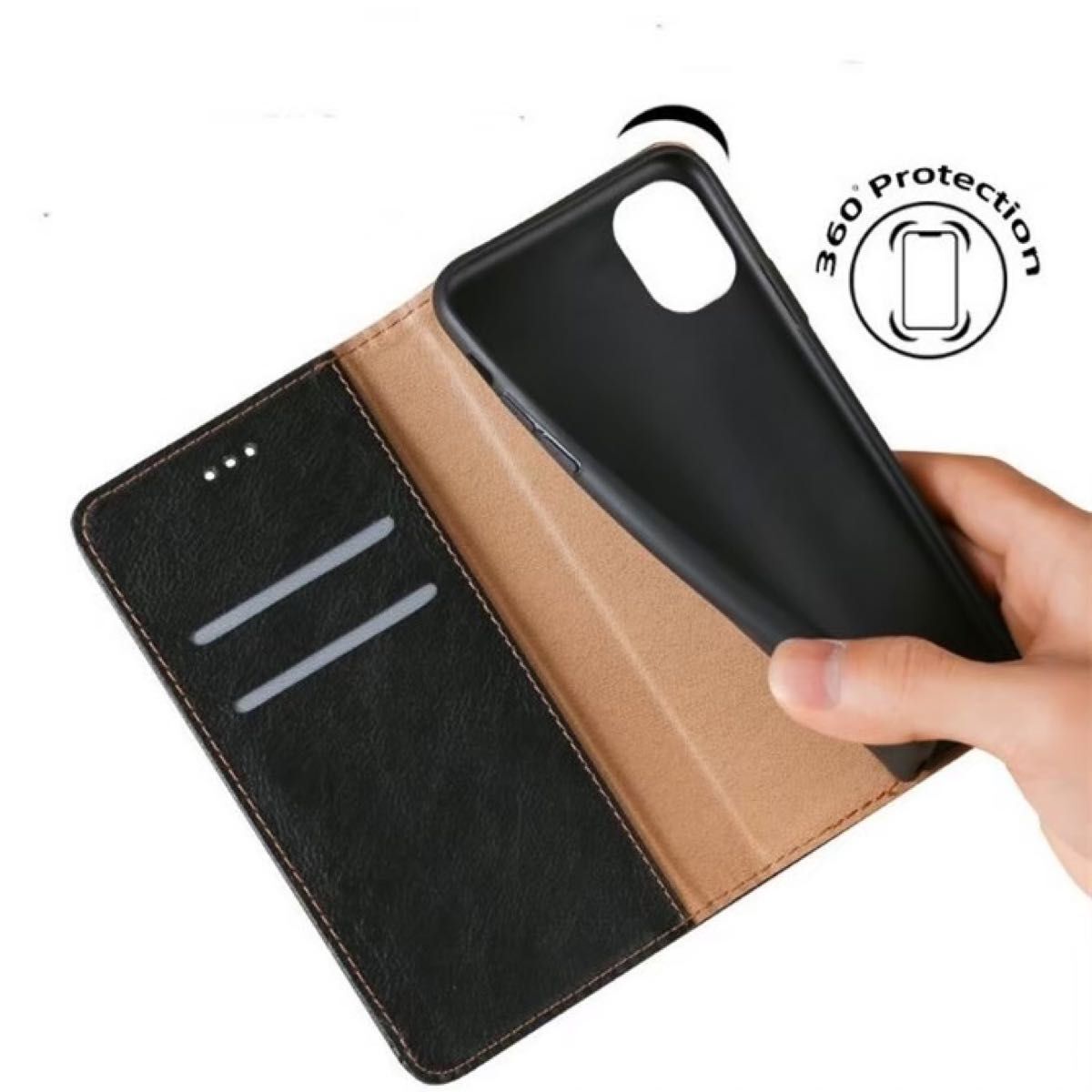 iPhone13 ケース 手帳型 レザー調 シンプル 黒 ブラック スリム 薄型 カバー 耐衝撃 磁石 スタンド 人気 アイフォン
